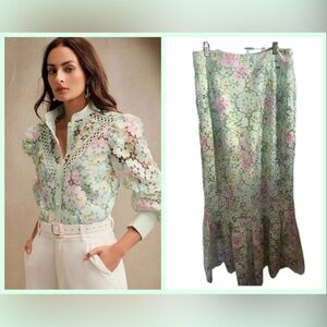 Anewsta Lace Floral Blouse + Matching Skirt NWT XL